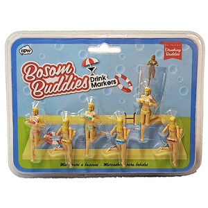 NEW! Bosom Buddies Bikini Babe Drink Glass Markers Funny Party Novelty Set of 6